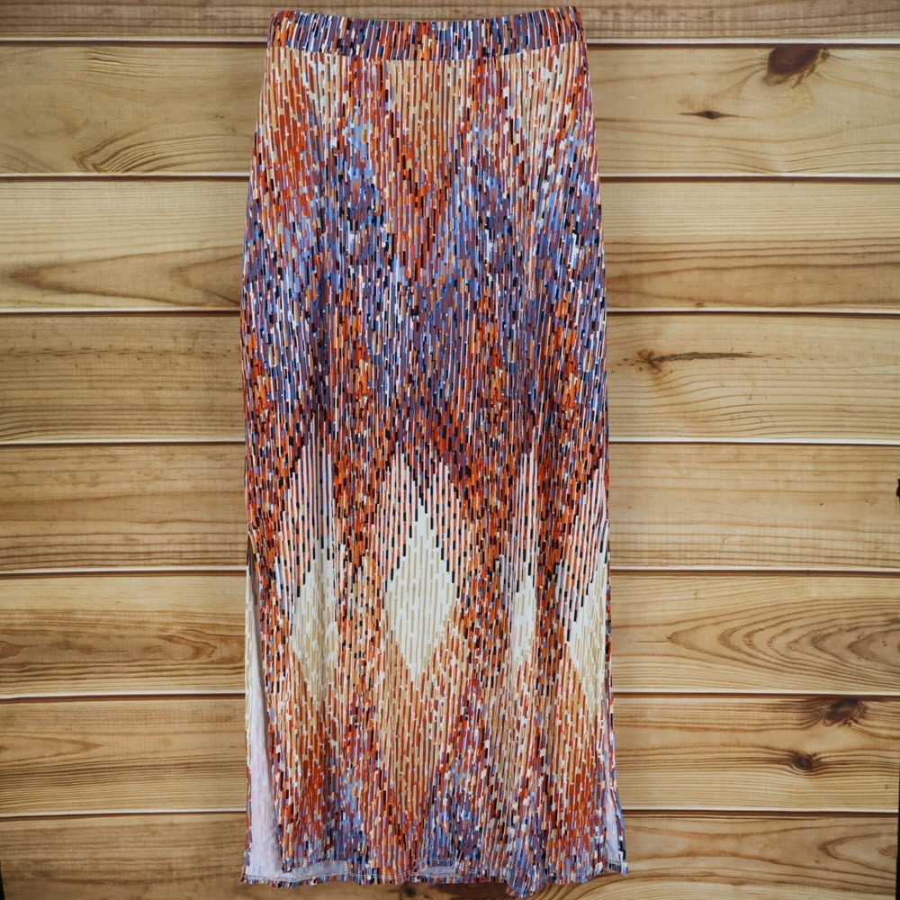 Lane Bryant Maxi Skirt Womens Size 14/16 Multicolor Geometric Stretch Side Slits